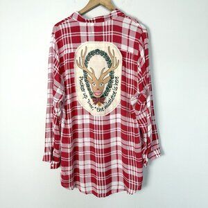 Boho Jane Holiday Plaid Tunic Button Up Womens Medium Christmas Whimsical